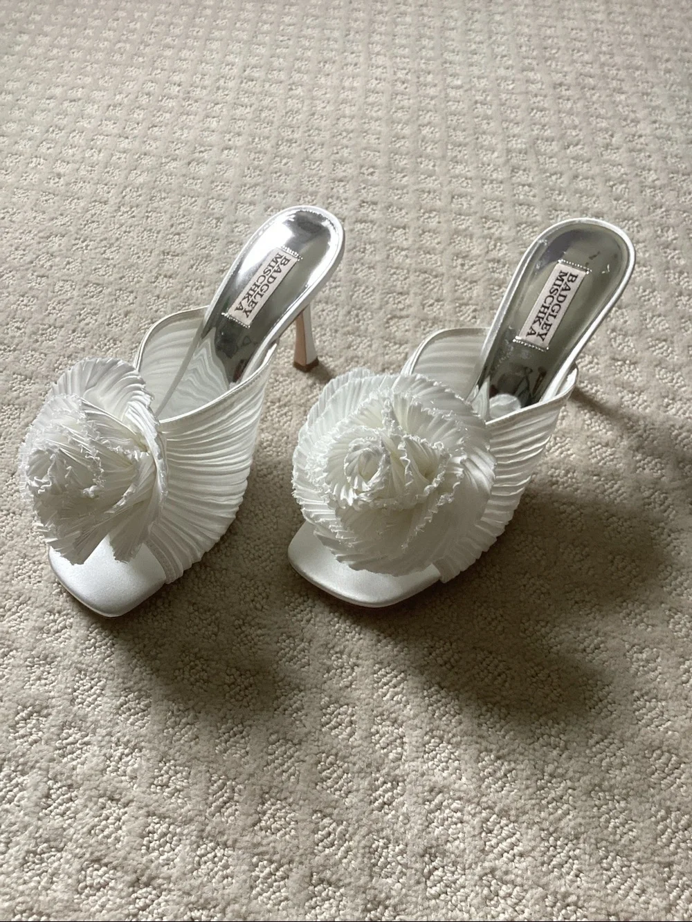 NWT Badgley Mischka Blythe Rosette Satin Slides, 7